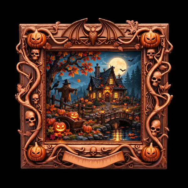 Une scène miniature d’Halloween créée comme une œuvre d’art colorée en trois dimensions.